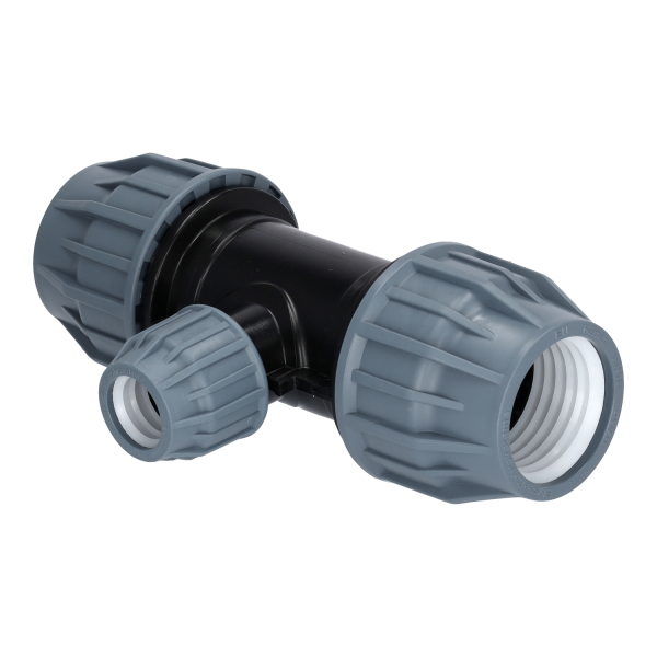 Produktfoto auf weißem Hintergrund. PP T-Stück reduziert. Reduktionsansicht.